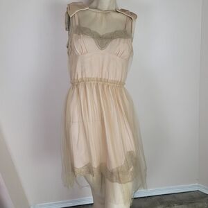 Rodarte For Target Couquette Lace And Mesh Slip Dress With Bows Size Med. Pink